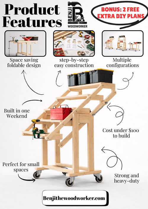 Transforming Shelf Workbench + Free 130+ Woodworking Plans Bundle - Digital Build Plans - Benji the WoodWorker
